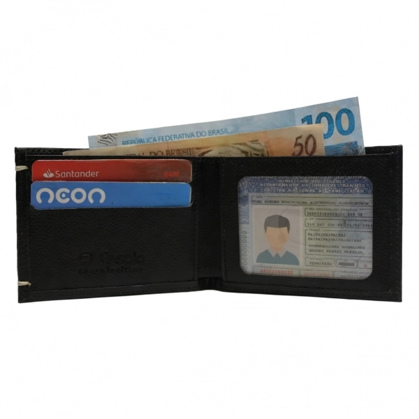 CARTEIRA SLIM DE COURO FASOLO - PRETO